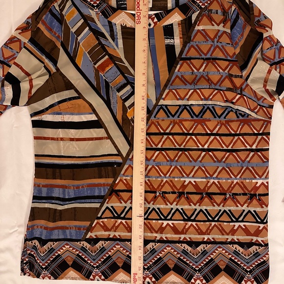 Chico’s Aztec Tribal Print Long Sleeve Pullover Blouse Size 2 (Large) - Picture 3 of 9